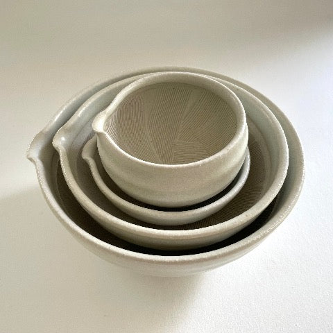 neutral white cream nestling Japanese mortars with lip