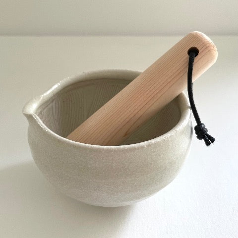 4 inch high sided neutral white cream Japanese mortar with lip