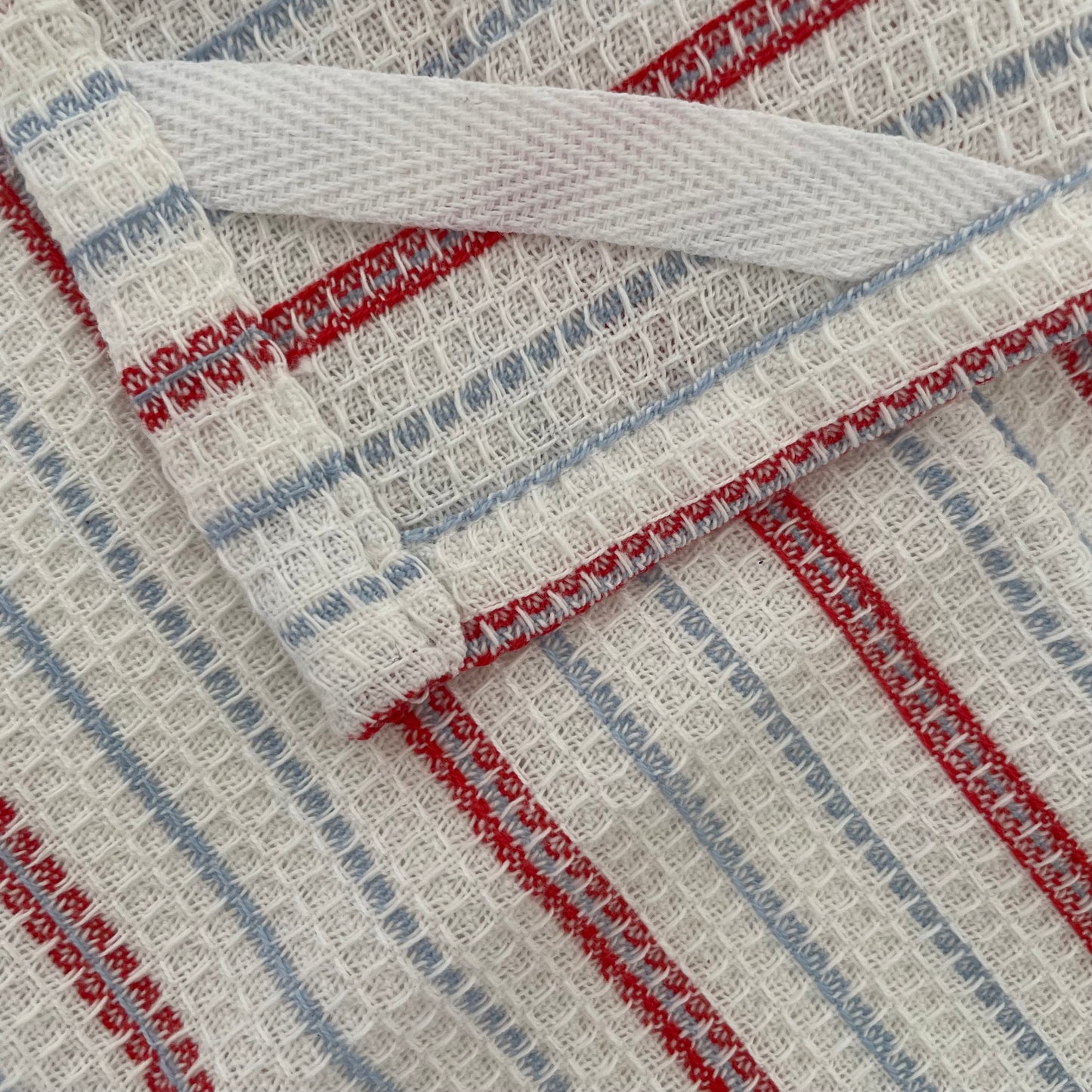 set of 2 100% cotton 12 inch square red floral and stripe dishcloths handmade in India