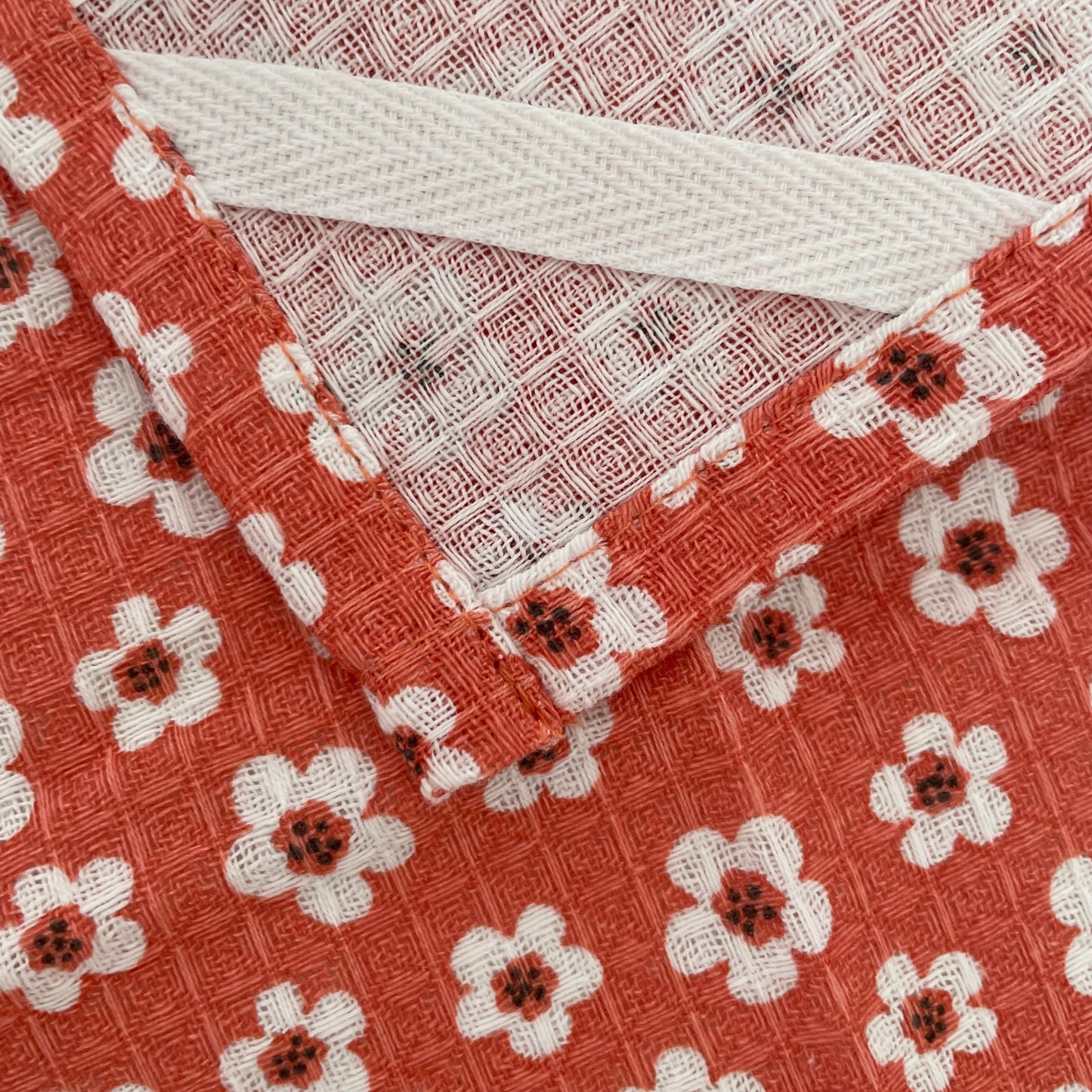 set of 2 100% cotton 12 inch square red apple and flower dishcloths handmade in India