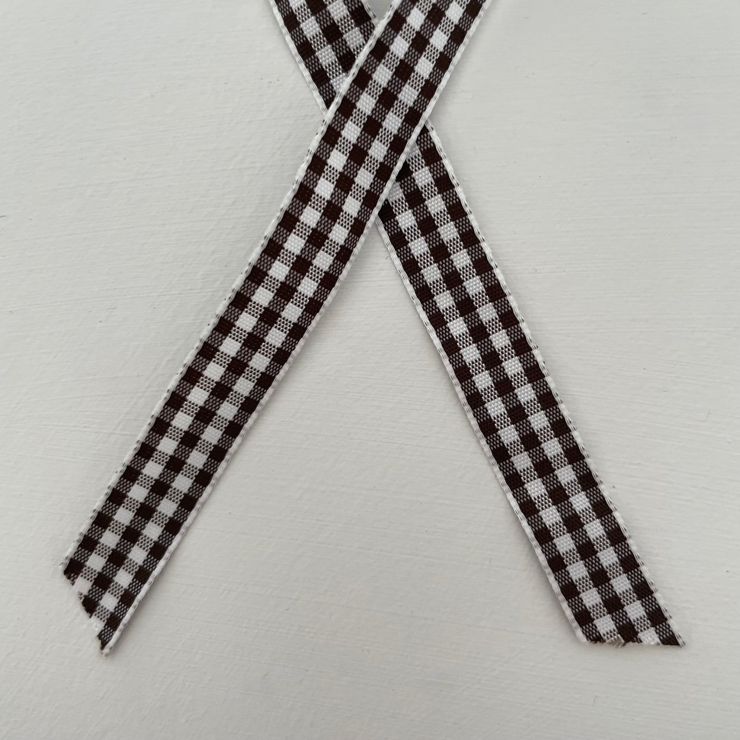 brown and white check gingham taffeta ribbon handmade in Japan