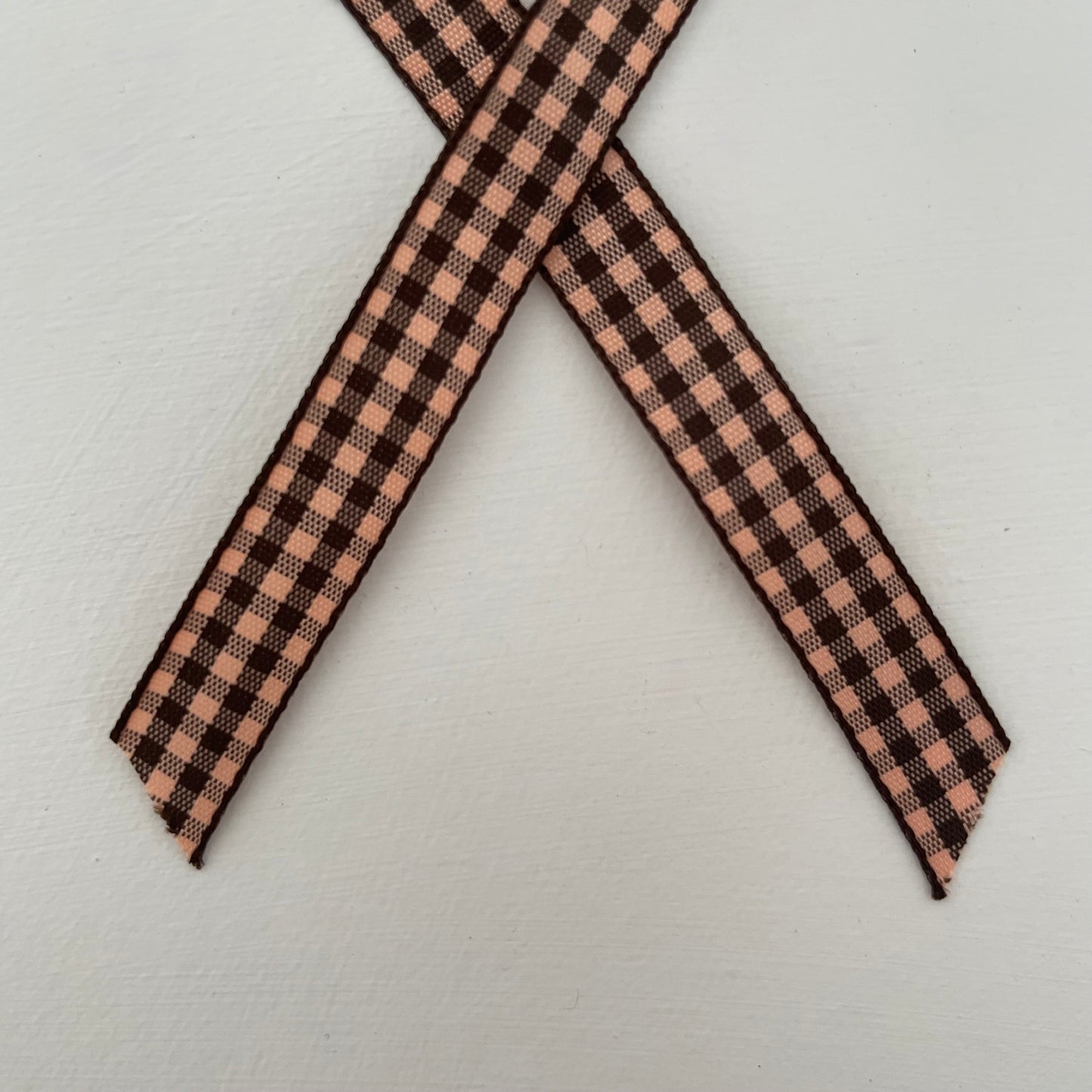 brown and orange check gingham taffeta ribbon handmade in Japan