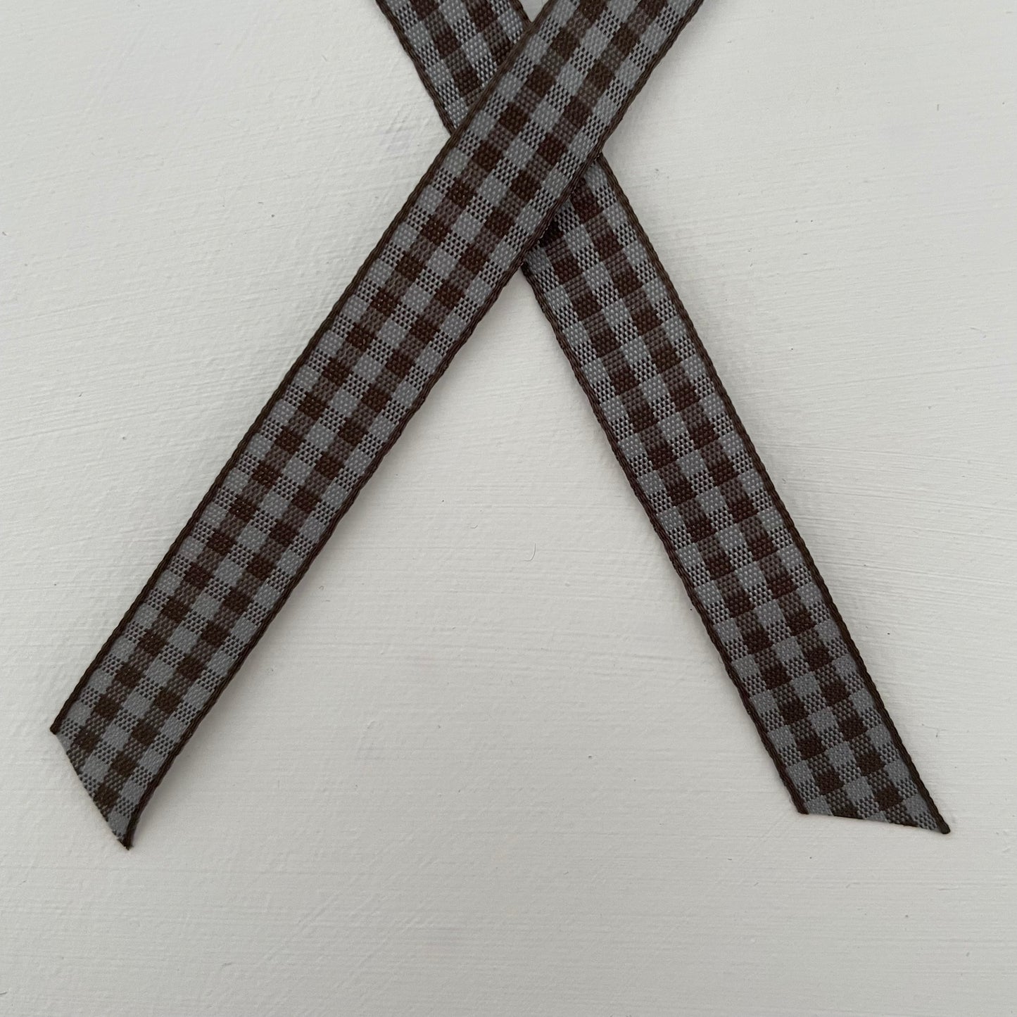 grey and brown check gingham taffeta ribbon handmade in Japan