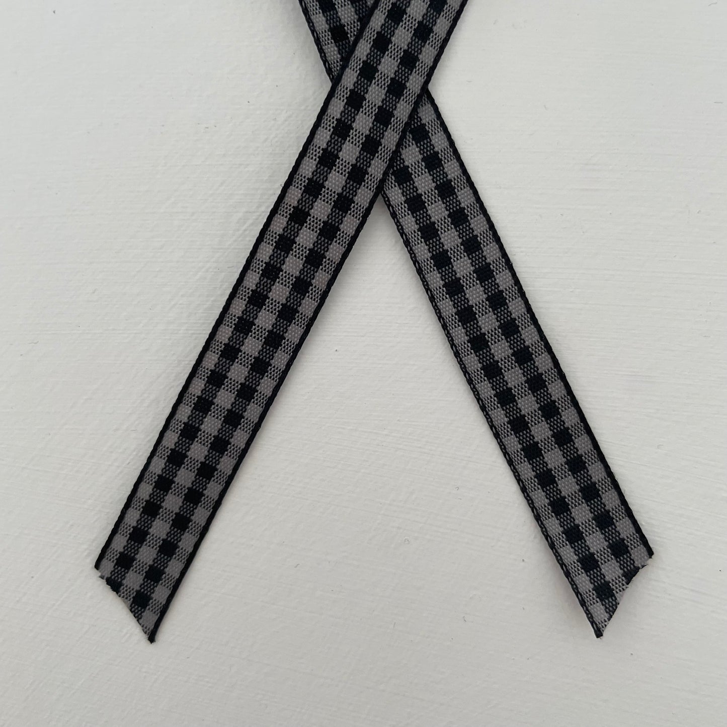 black and grey check gingham taffeta ribbon handmade in Japan