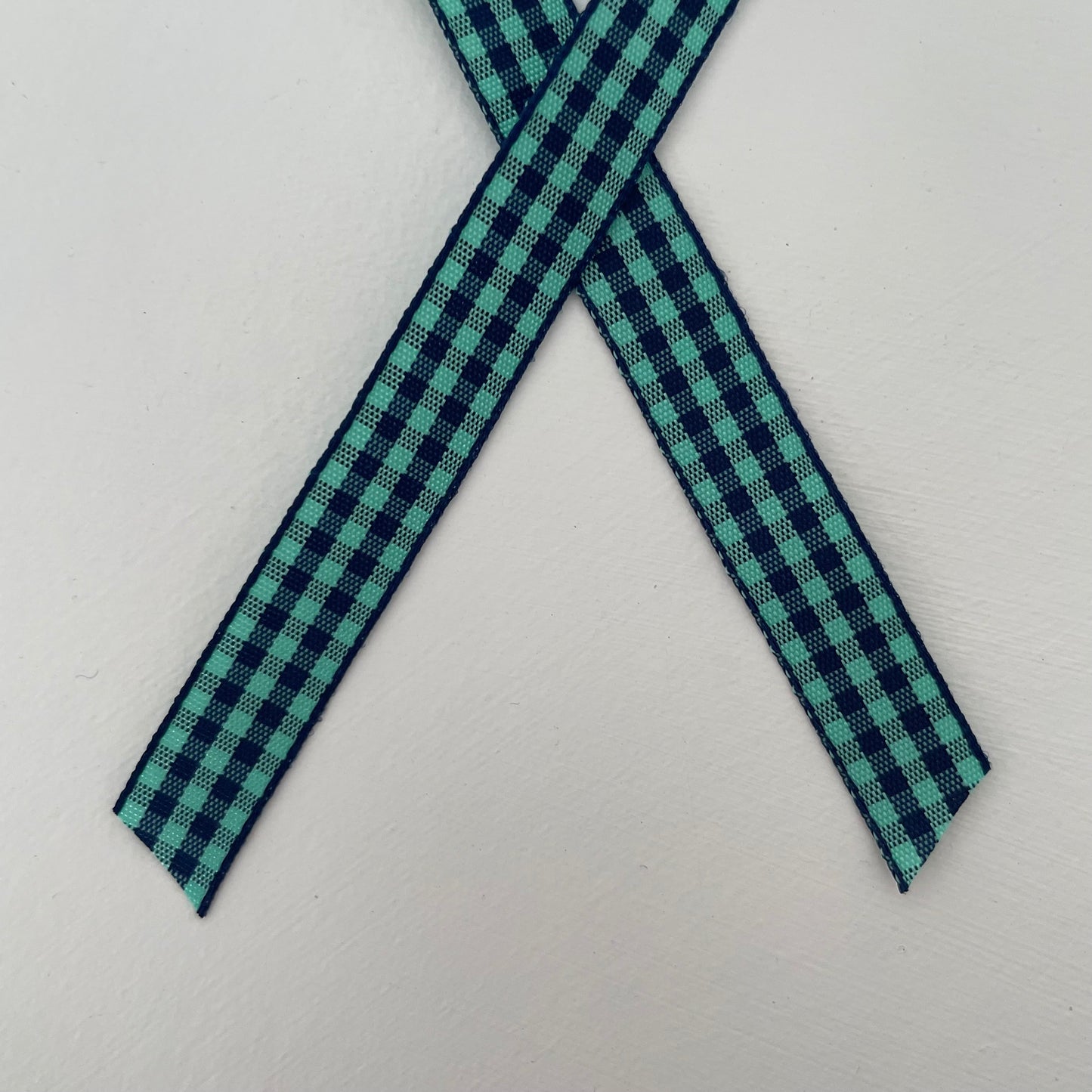 mint green and navy blue check gingham taffeta ribbon handmade in Japan