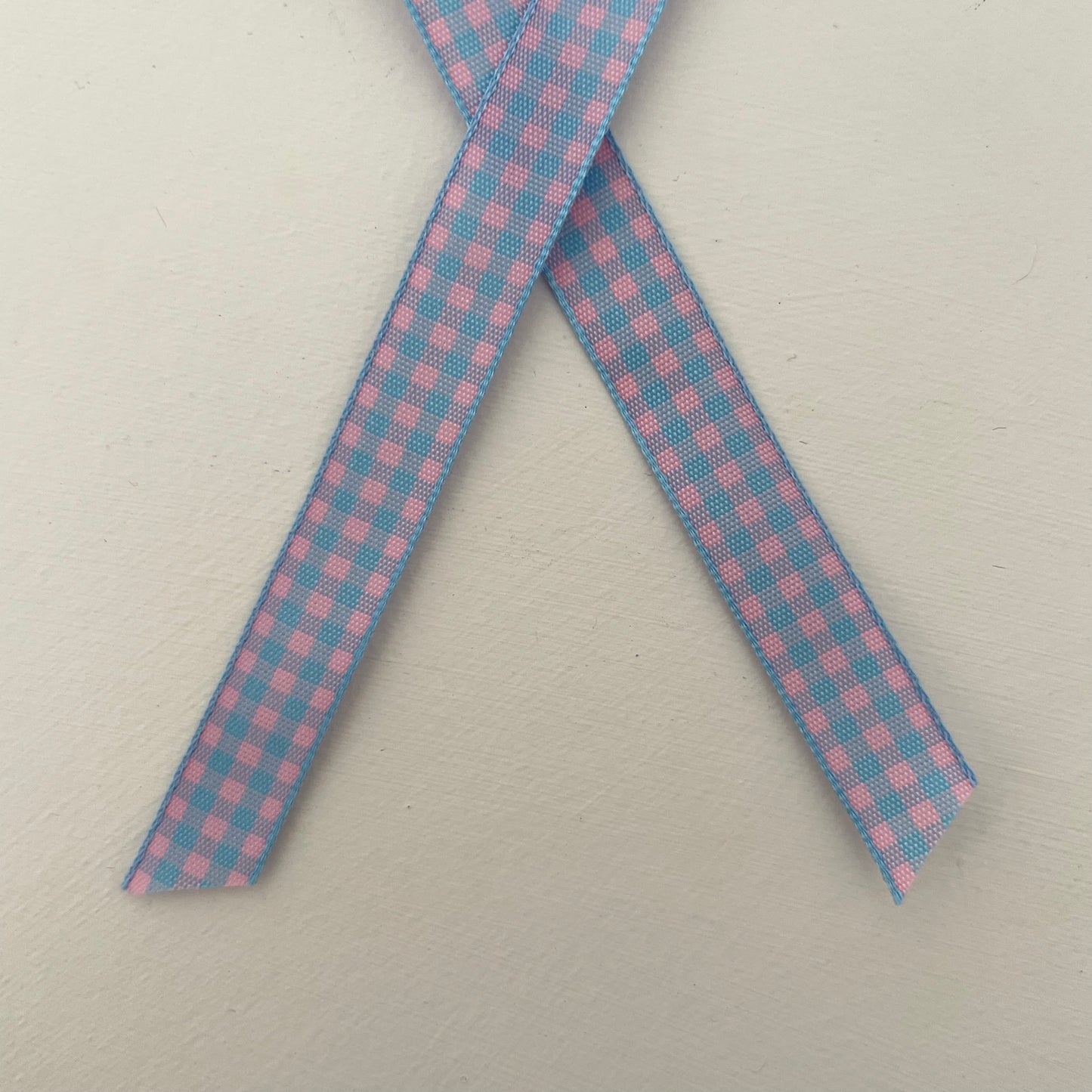 blue and light pink check gingham taffeta ribbon handmade in Japan
