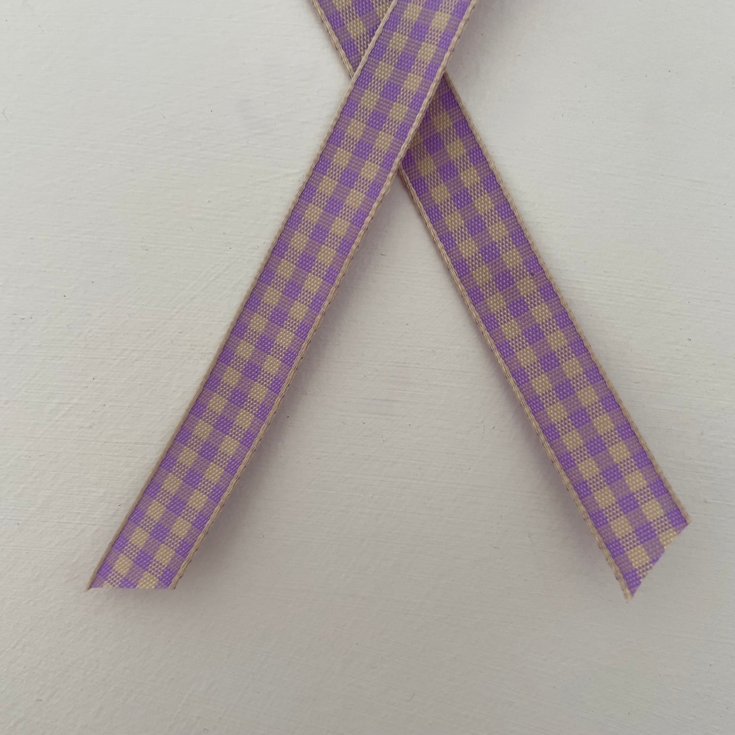 lilac and tan check gingham taffeta ribbon handmade in Japan