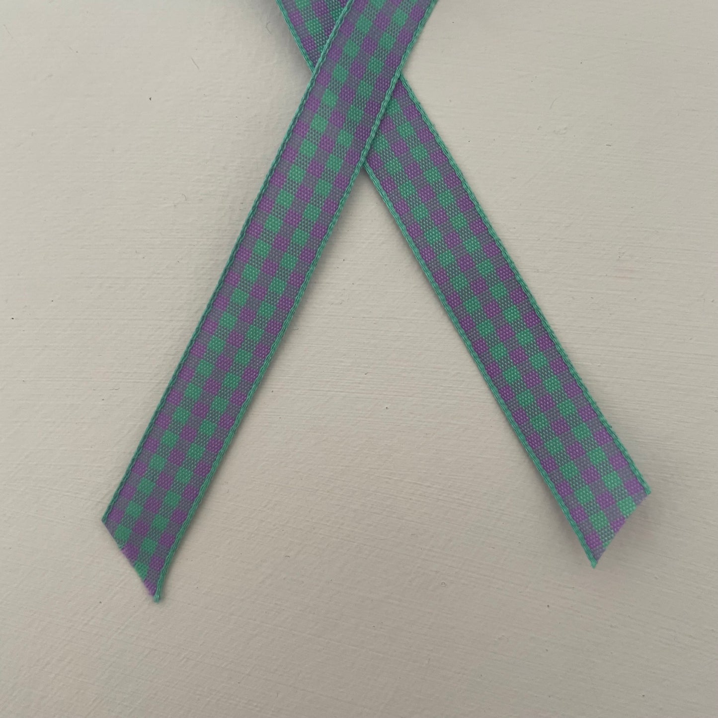 lilac and mint green check gingham taffeta ribbon handmade in Japan