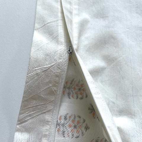 neutral peach and greenish grey floral with stem block printed 100 percent cotton 18x18 square pillow cover