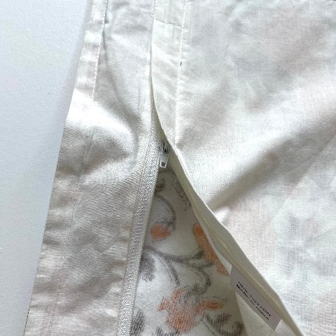 neutral peach and greenish grey roses with vines block printed 100 percent cotton 18x18 square pillow cover with insert