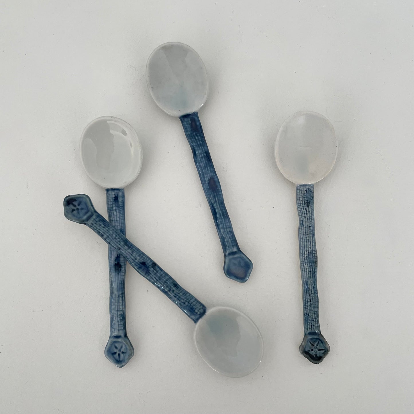 blue and white vintage shaped handmade Japanese pottery coffee or tea spoon
