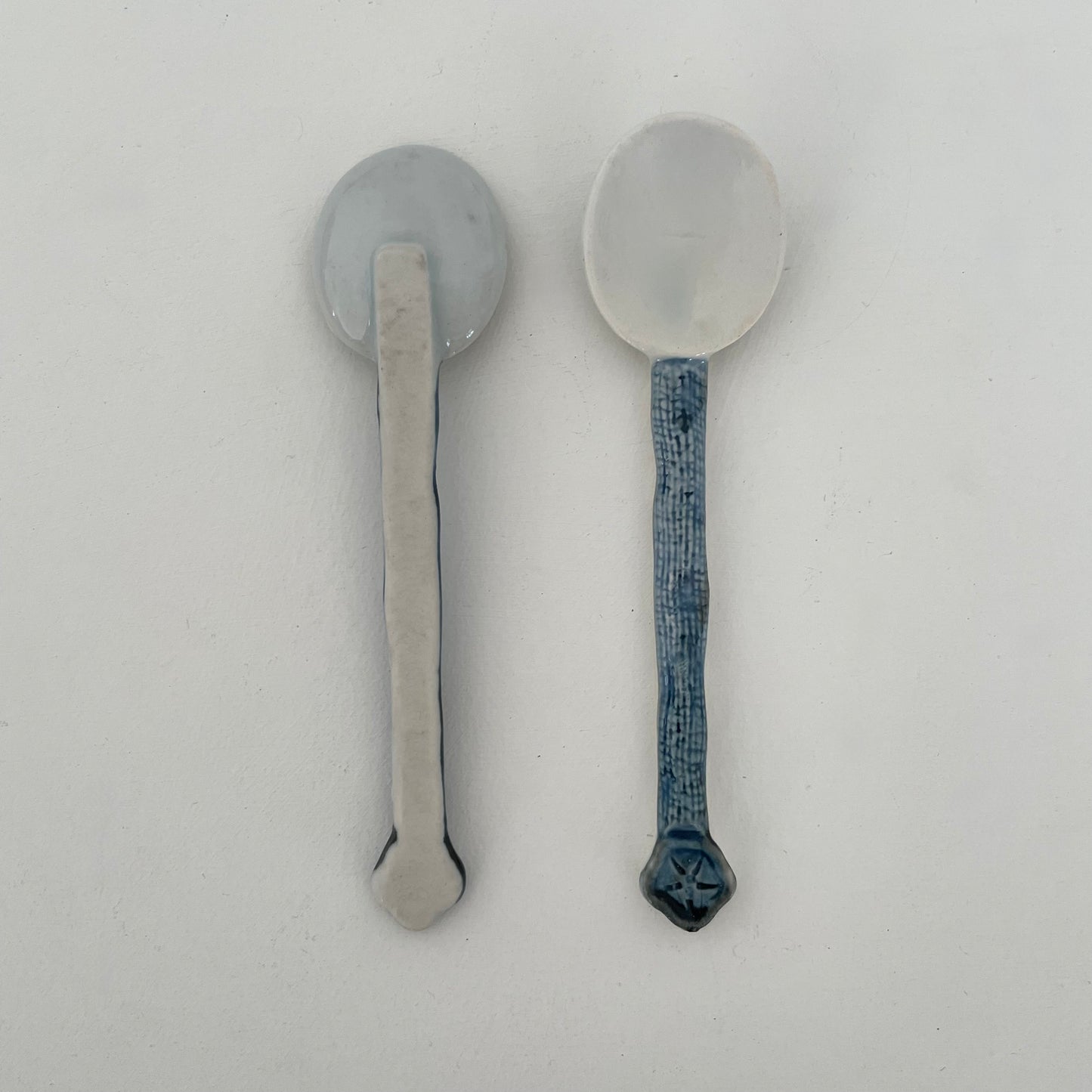 blue and white vintage shaped handmade Japanese pottery coffee or tea spoon