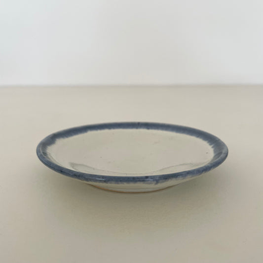 cream with blue rim handmade ceramic mini plate made in Japan