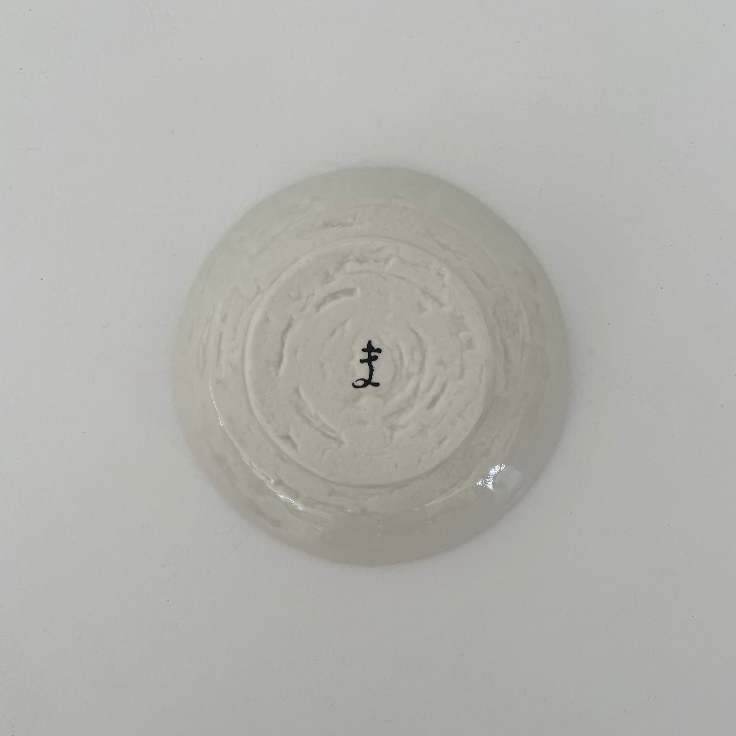 cream/blue dot handmade 3 1/2" ceramic round mini dish