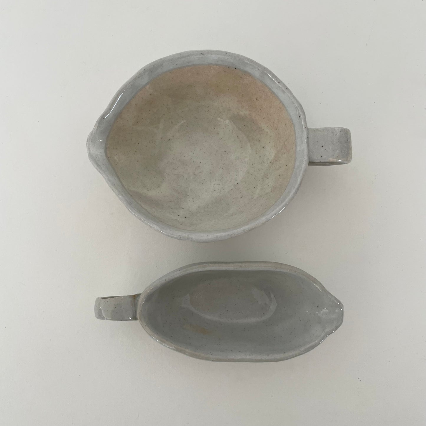 cream and grey gohonte handmade Japanese ceramic pottery small pitchers, syrup pourer, gravy boats in two sizes