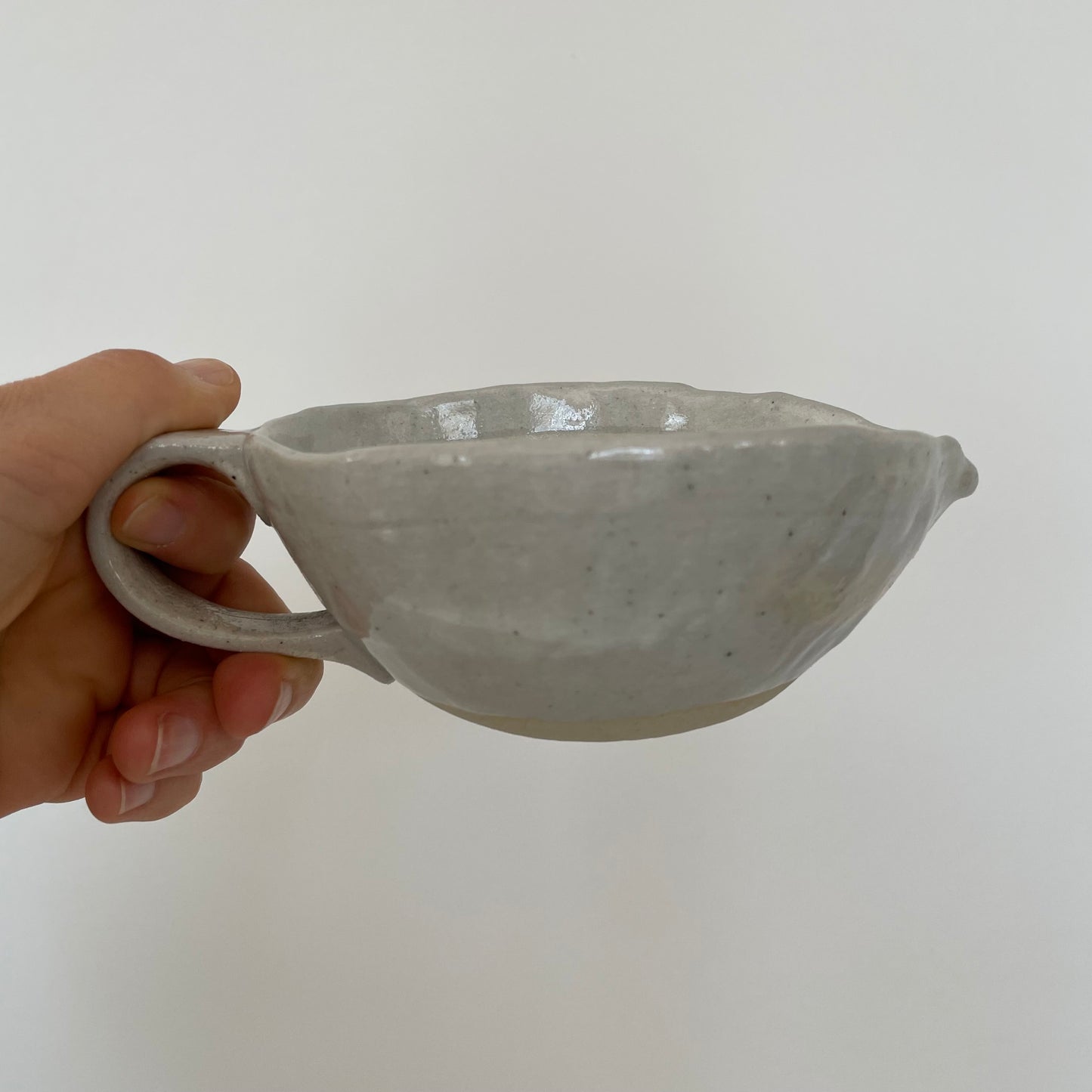 cream and grey gohonte handmade Japanese ceramic pottery small round pitcher, syrup pourer, gravy boat