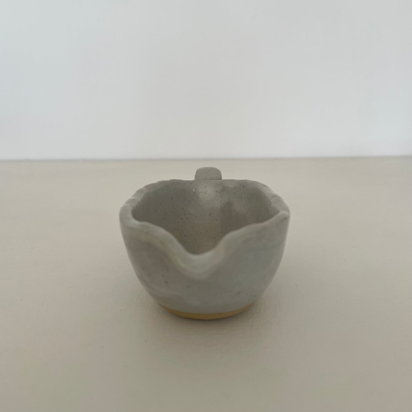 cream and grey gohonte handmade Japanese ceramic pottery small long pitcher, syrup pourer, gravy boat