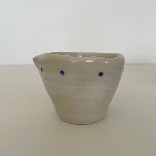 cream and blue dot handmade Japanese ceramic small mini pitcher for milk creamer or syrup
