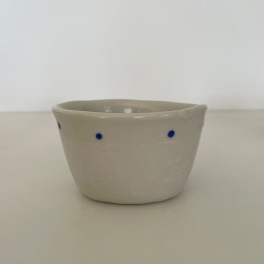 cream and blue dot handmade Japanese ceramic small mini bowl