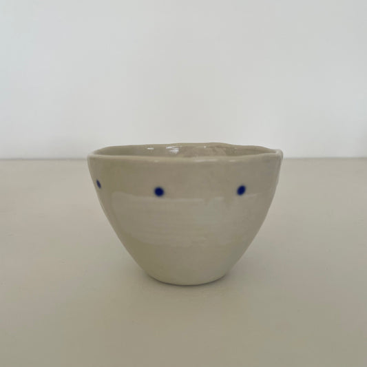 cream and blue dot handmade Japanese ceramic small mini cup