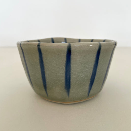 blue stripe handmade Japanese bowl