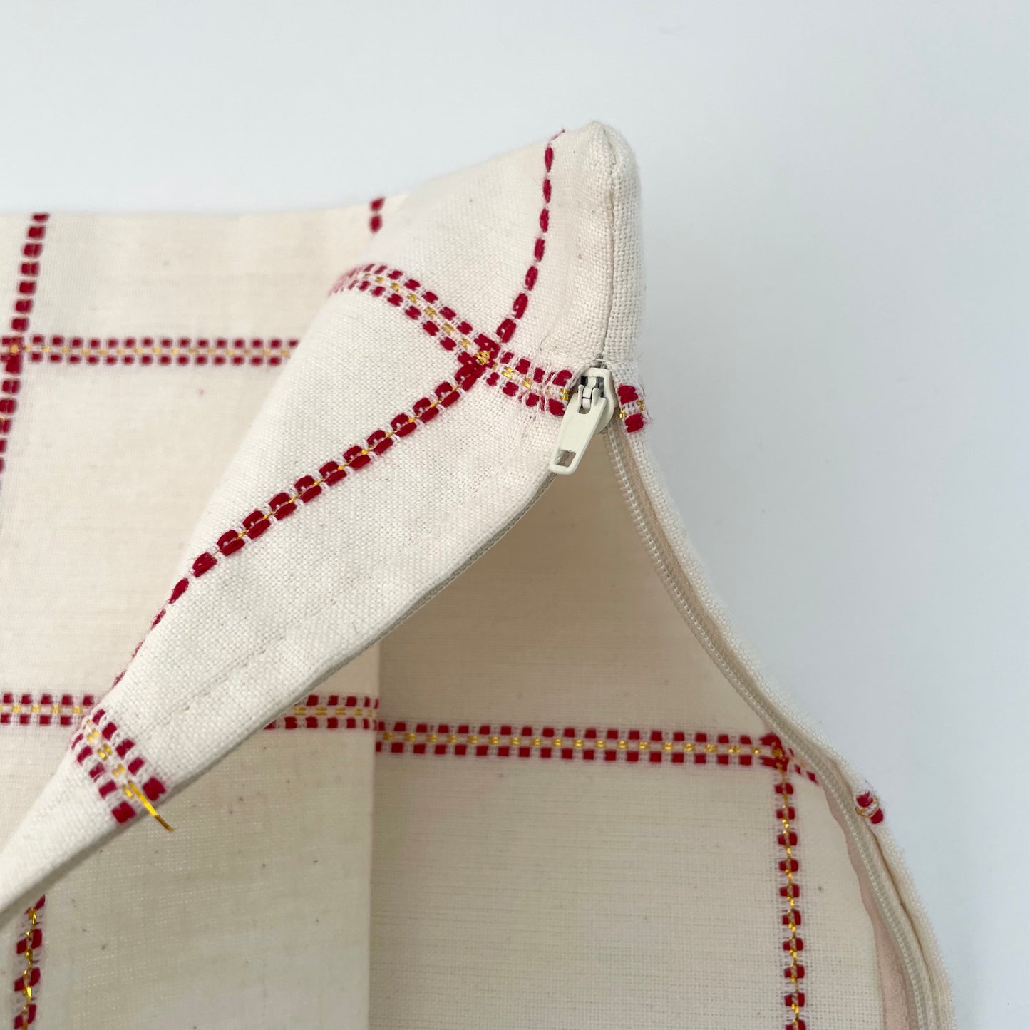 16 x 16 hand woven check pillow cover - red/cream