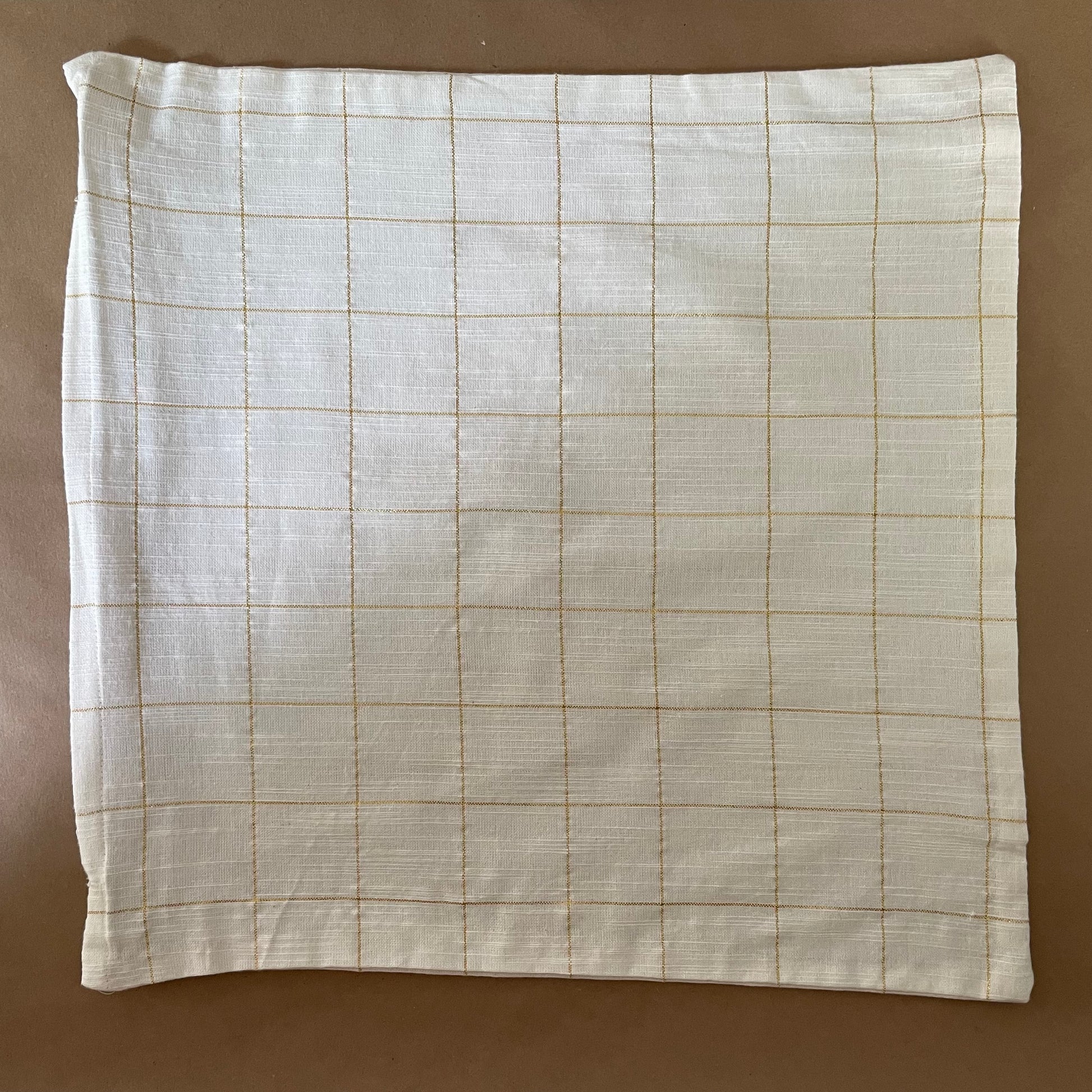 cream square pillow cover with gold thread grid pattern for Christmas decor