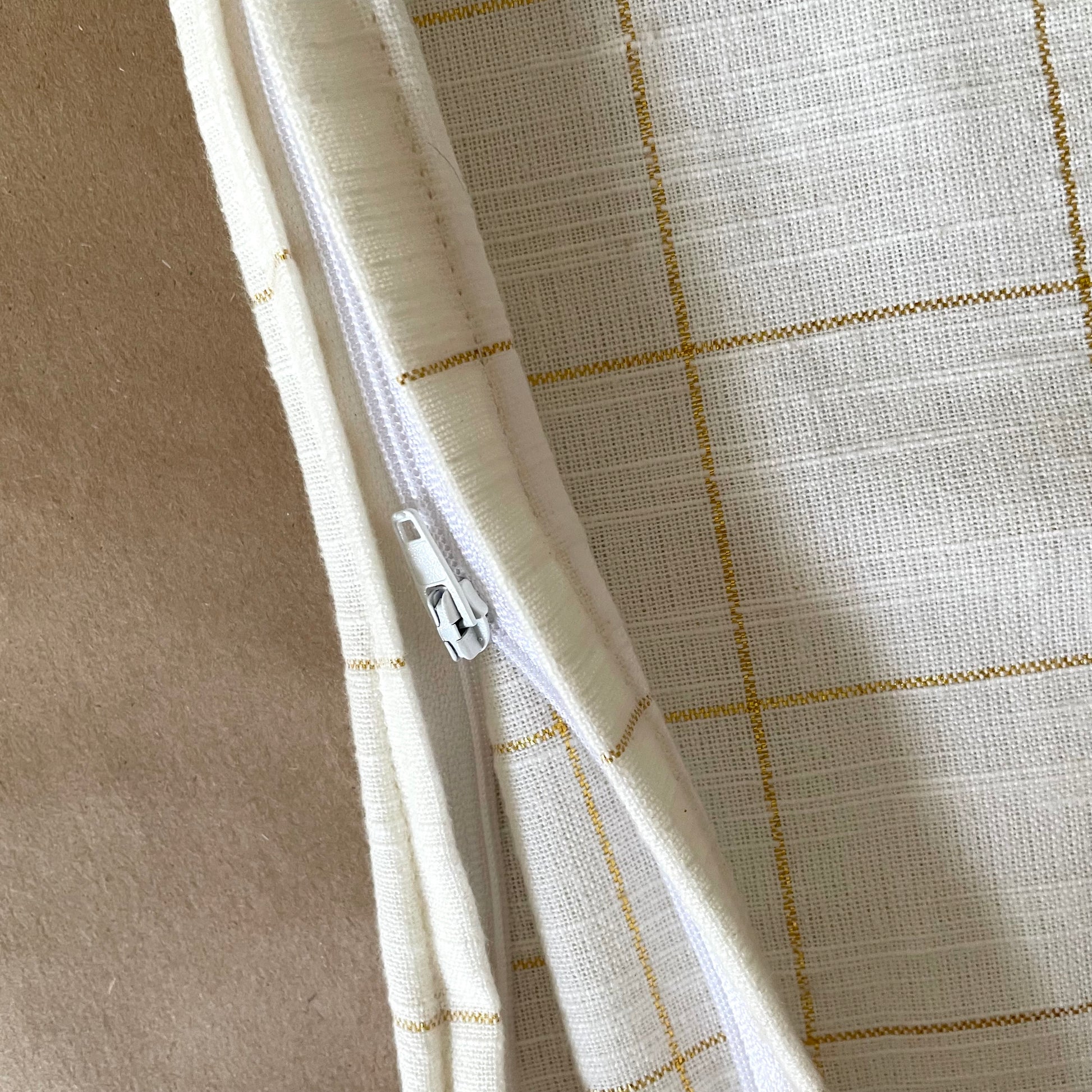 cream square pillow cover with gold thread grid pattern for Christmas decor