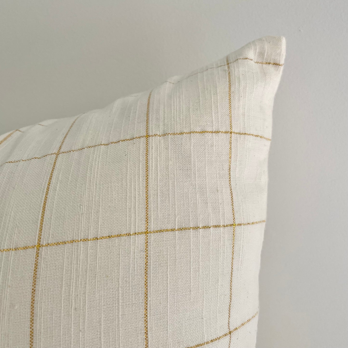 cream square pillow cover with gold thread grid pattern for Christmas decor