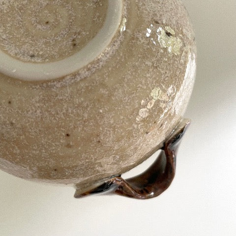 handmade Japanese pottery neutral white tan and light blue soup bowls with handles