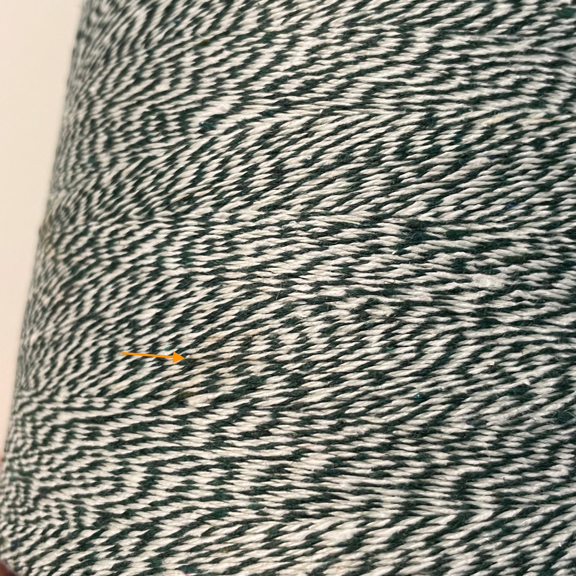 hunter green and white striped bakers twine cone with closeup of stain