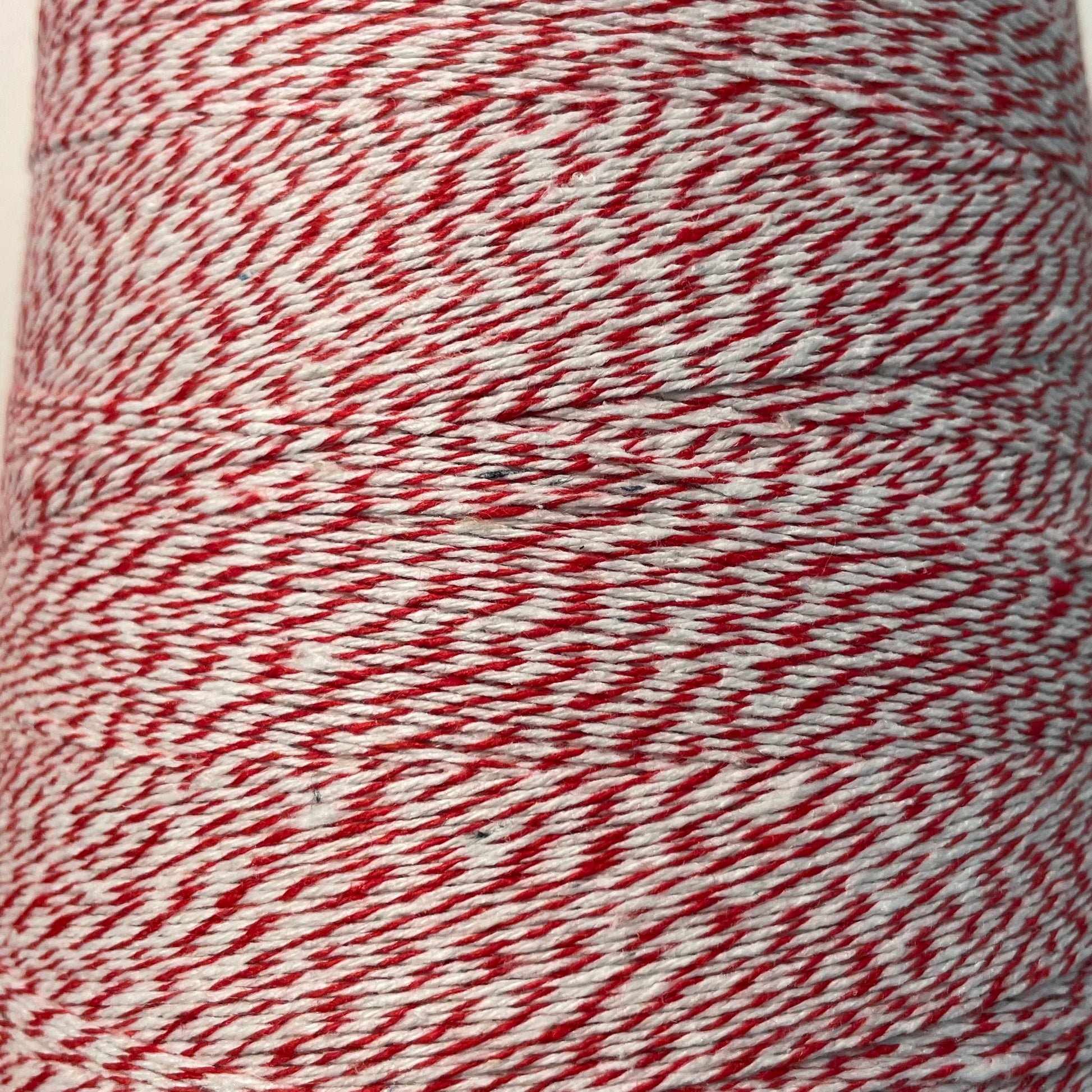 ed and white striped bakers twine bulk 2 pound cone for crafts and packaging closeup of stain on cone