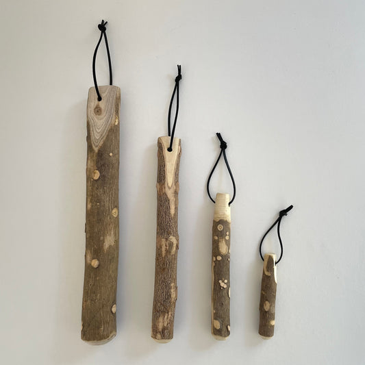 natural prickly ash wood Japanese twig pestles in 4 sizes with leather hanging loop