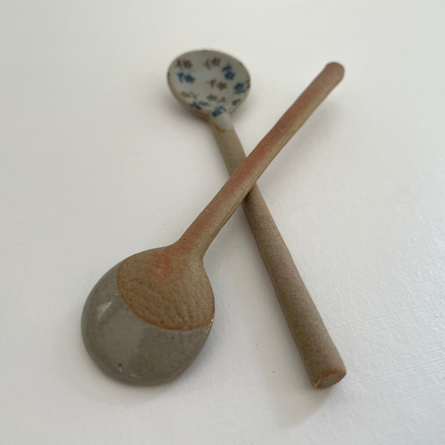 handmade ditsy floral printed mini pottery spoon for coffee or tea