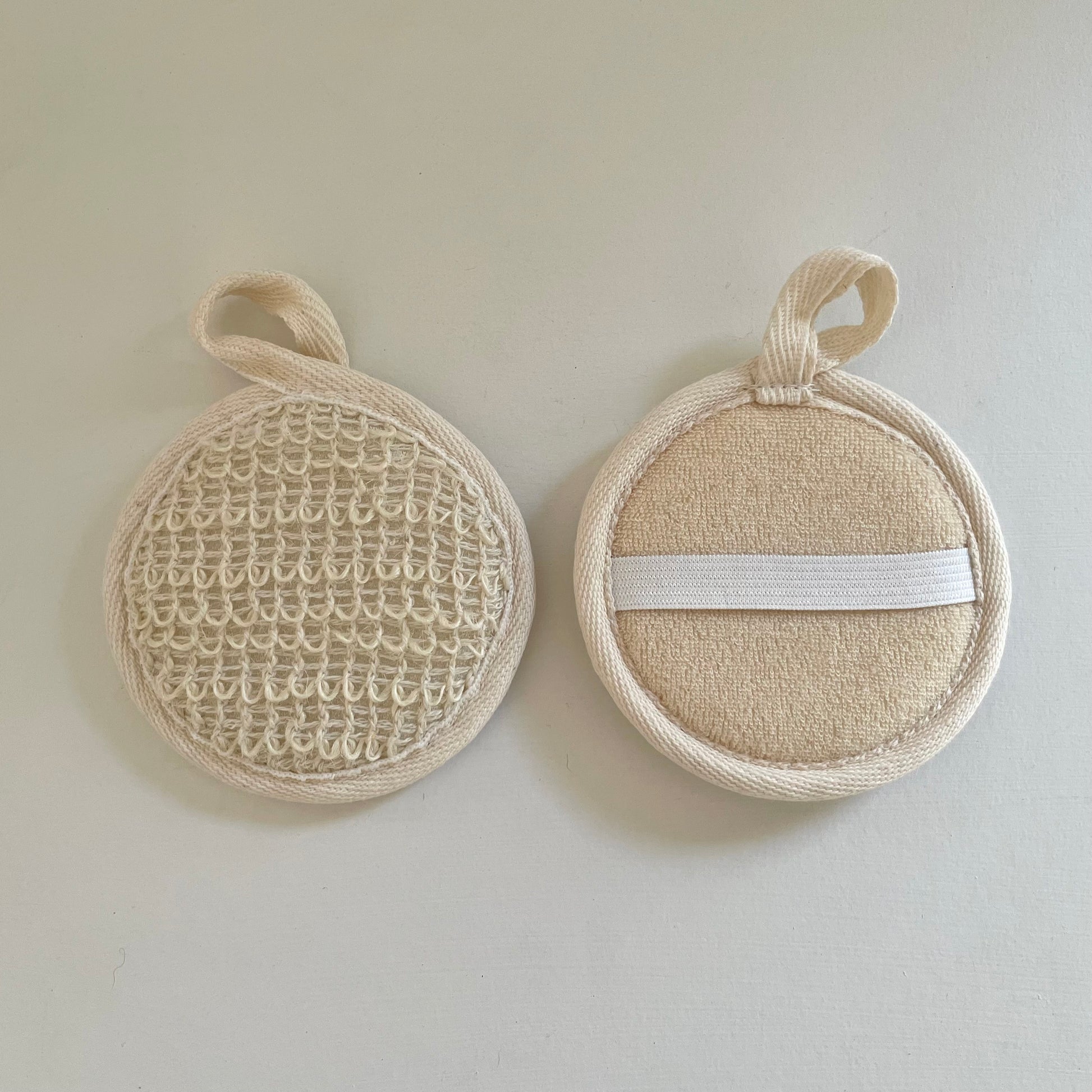 ramie and terry cloth cream eco sustainable exfoliating round 3 1/2 inch face sponge