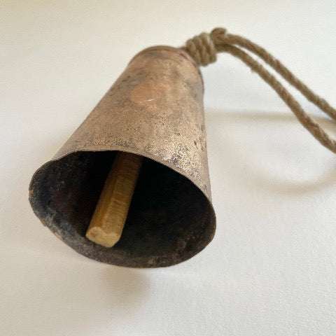 6 1/2 inch flared mermaid brass finished tin bell with jute hanger