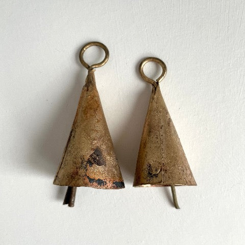 variation in 2 inch and 2 1/4 inch cone shaped rustic brass bells with tin striker for an old world style