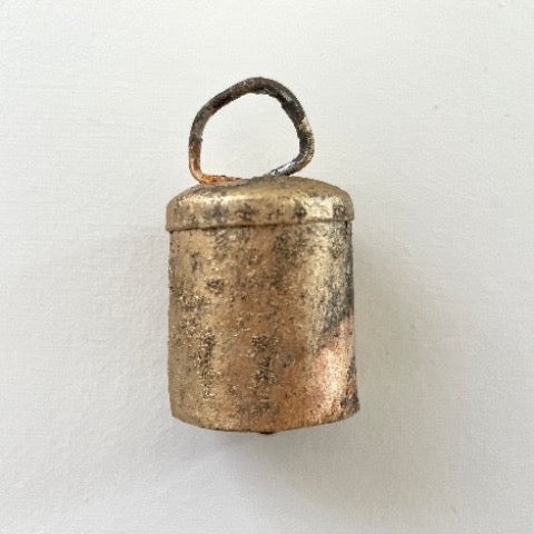 1 3/4 inch little flat top tin bell with brass finish and metal striker