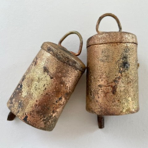 2 3/4 inch flat top tin bell with brass finish and metal striker