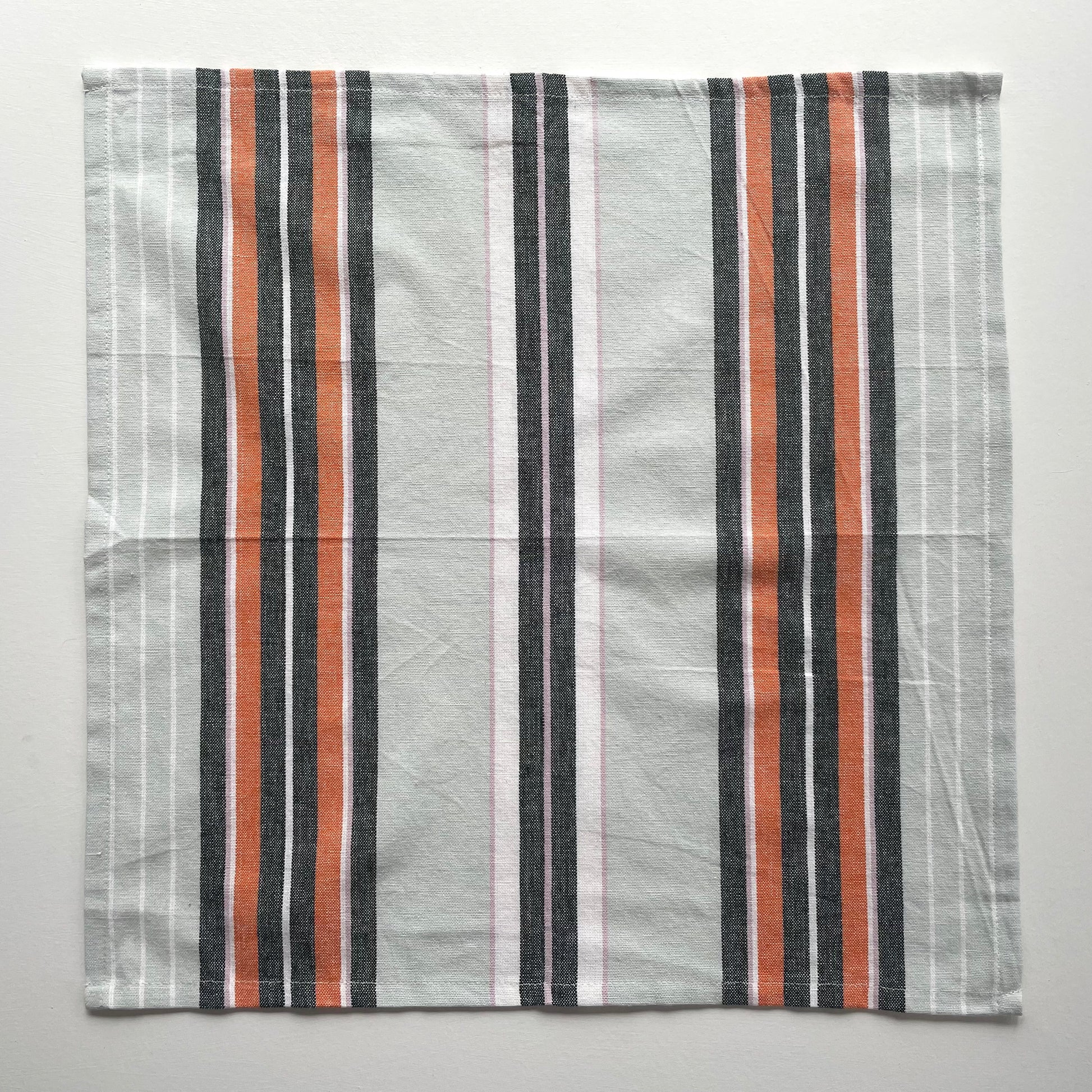 pastel mint green orange and grey striped 18 inch square 100 percent cotton napkin set