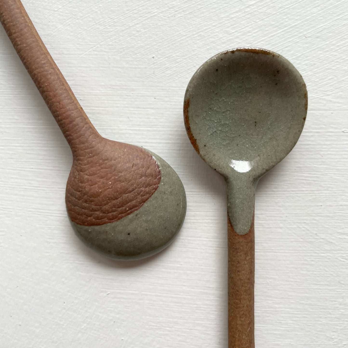 green neutral handmade ceramic pottery Japanese tea or coffee spoons