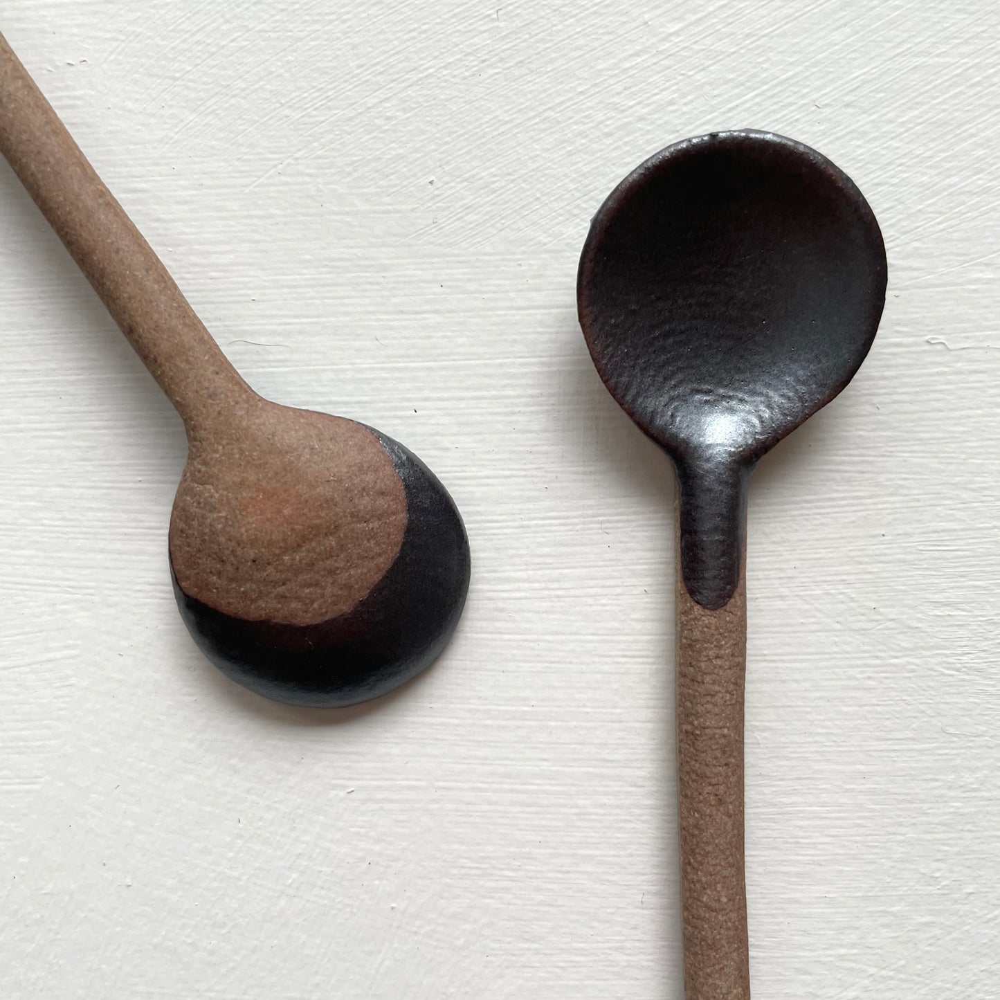 black neutral handmade ceramic pottery Japanese tea or coffee spoons