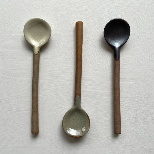 white green and black neutral handmade ceramic pottery Japanese tea or coffee spoons