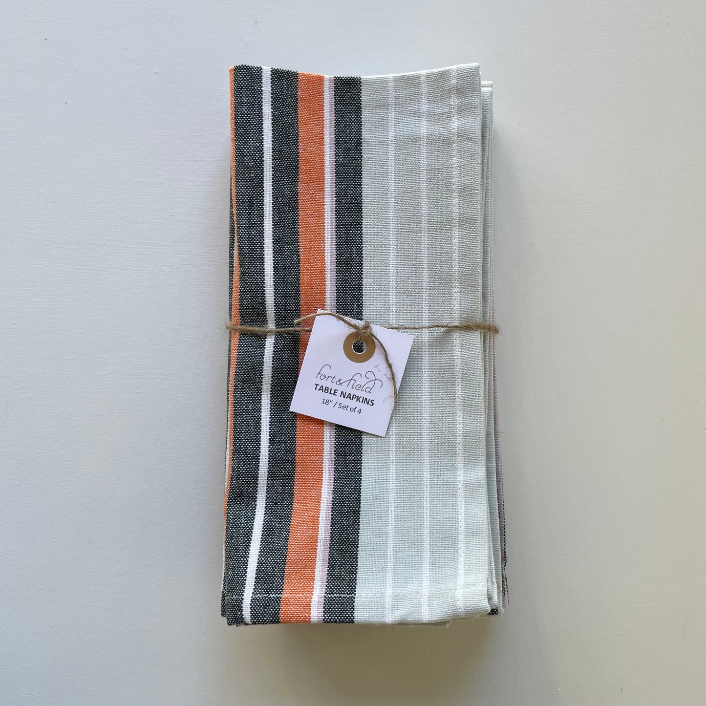 pastel mint green orange and grey striped 18 inch square 100 percent cotton napkin set