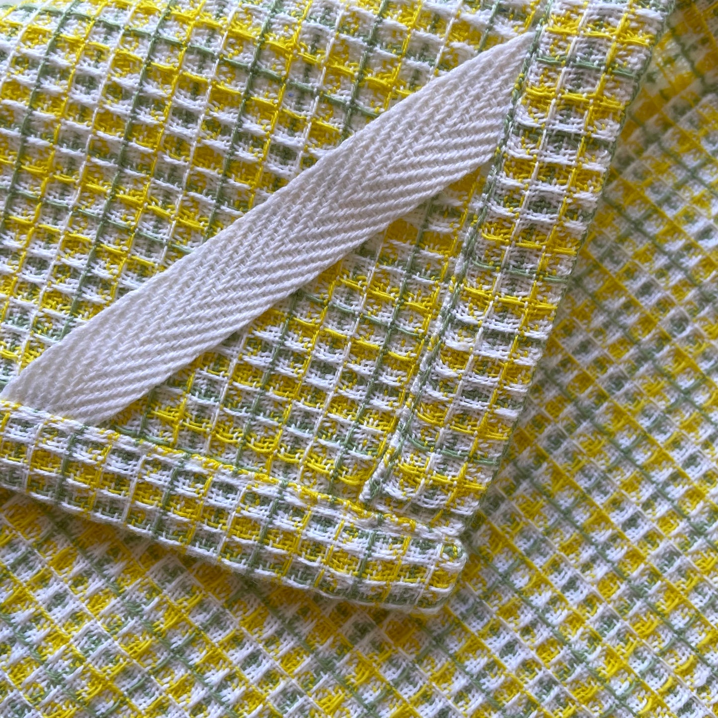 100 percent cotton green and yellow check and botanical print set of 2 kitchen dishcloths
