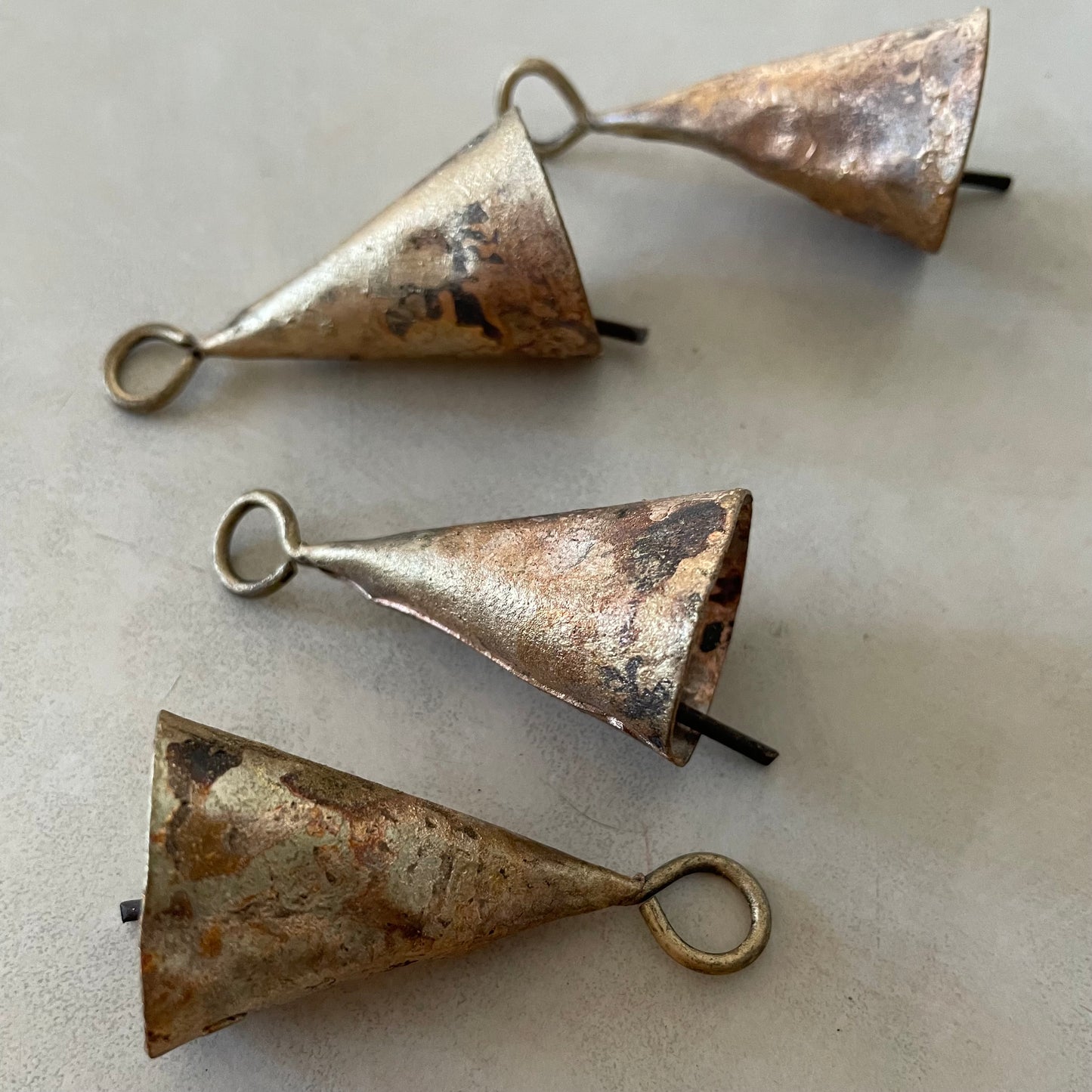 SCRATCH & DENT - 2" rustic cone shaped tin bell with brass finish