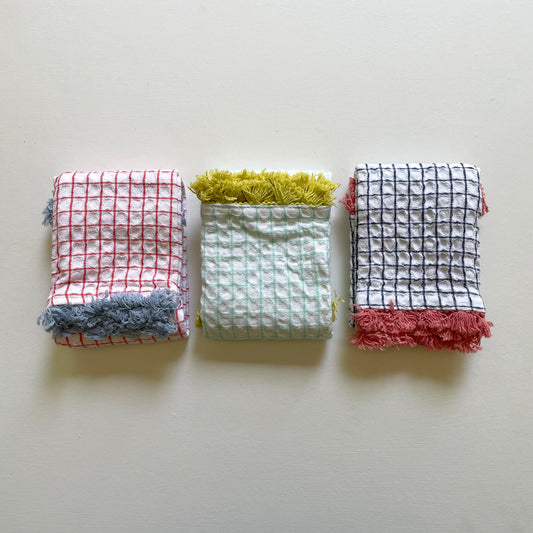100 cotton waffle kitchen dishcloths with fringe in mint green red and navy blue