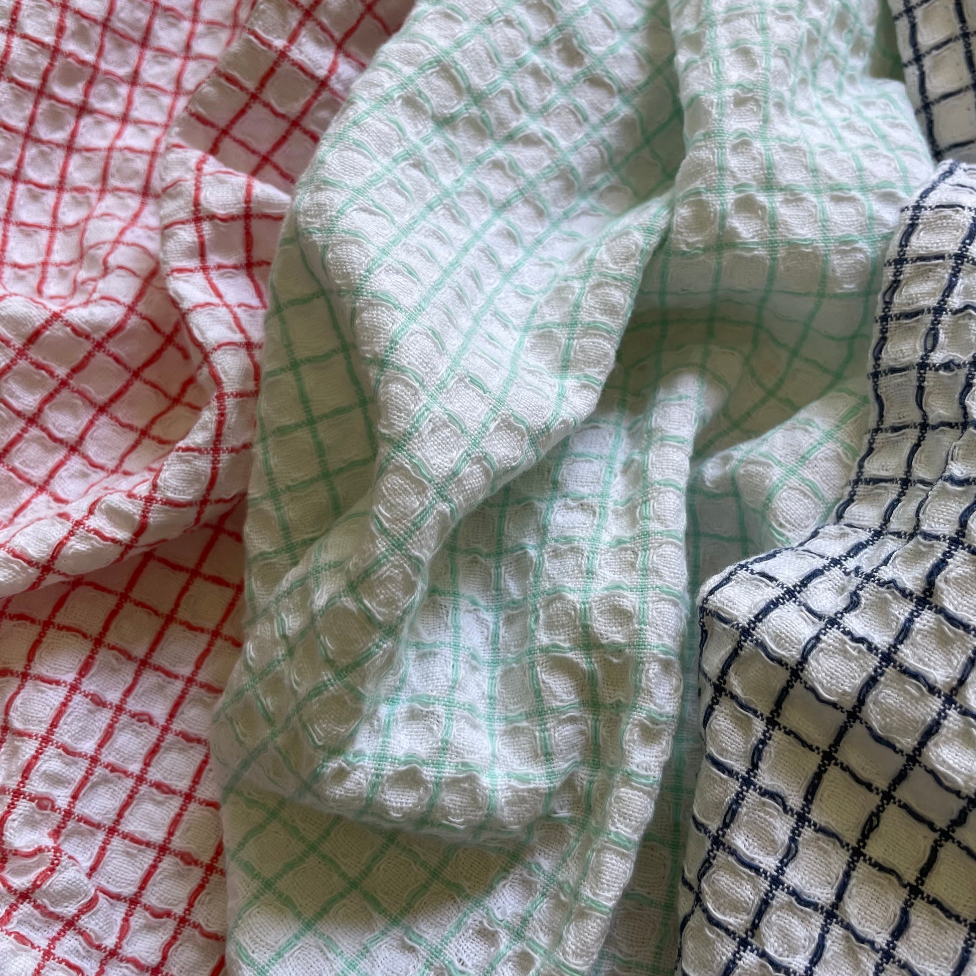 100 cotton waffle kitchen dishcloths with fringe in mint green red and navy blue