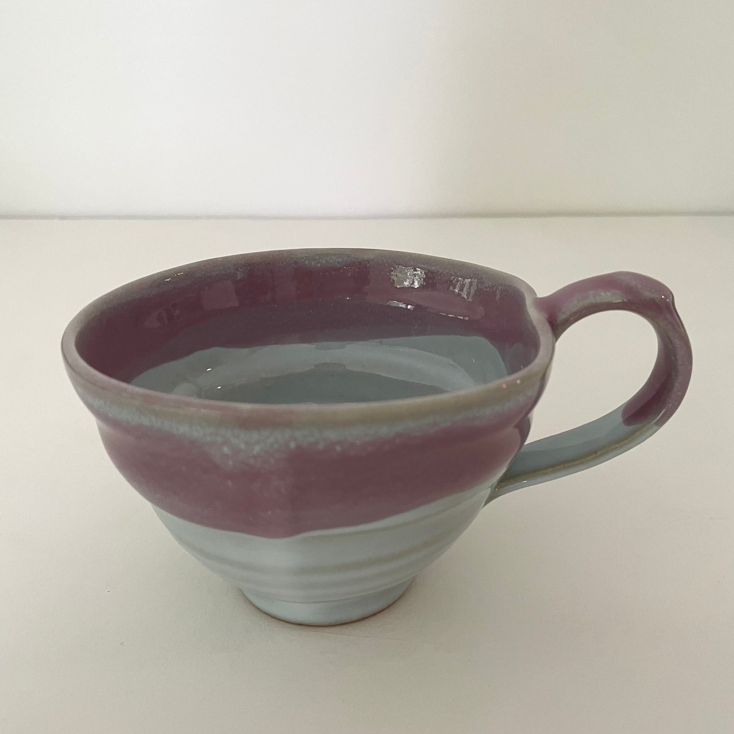 lavender rim mix and match artsy whimsical ceramic pottery Japanese coffee tea and soup mug