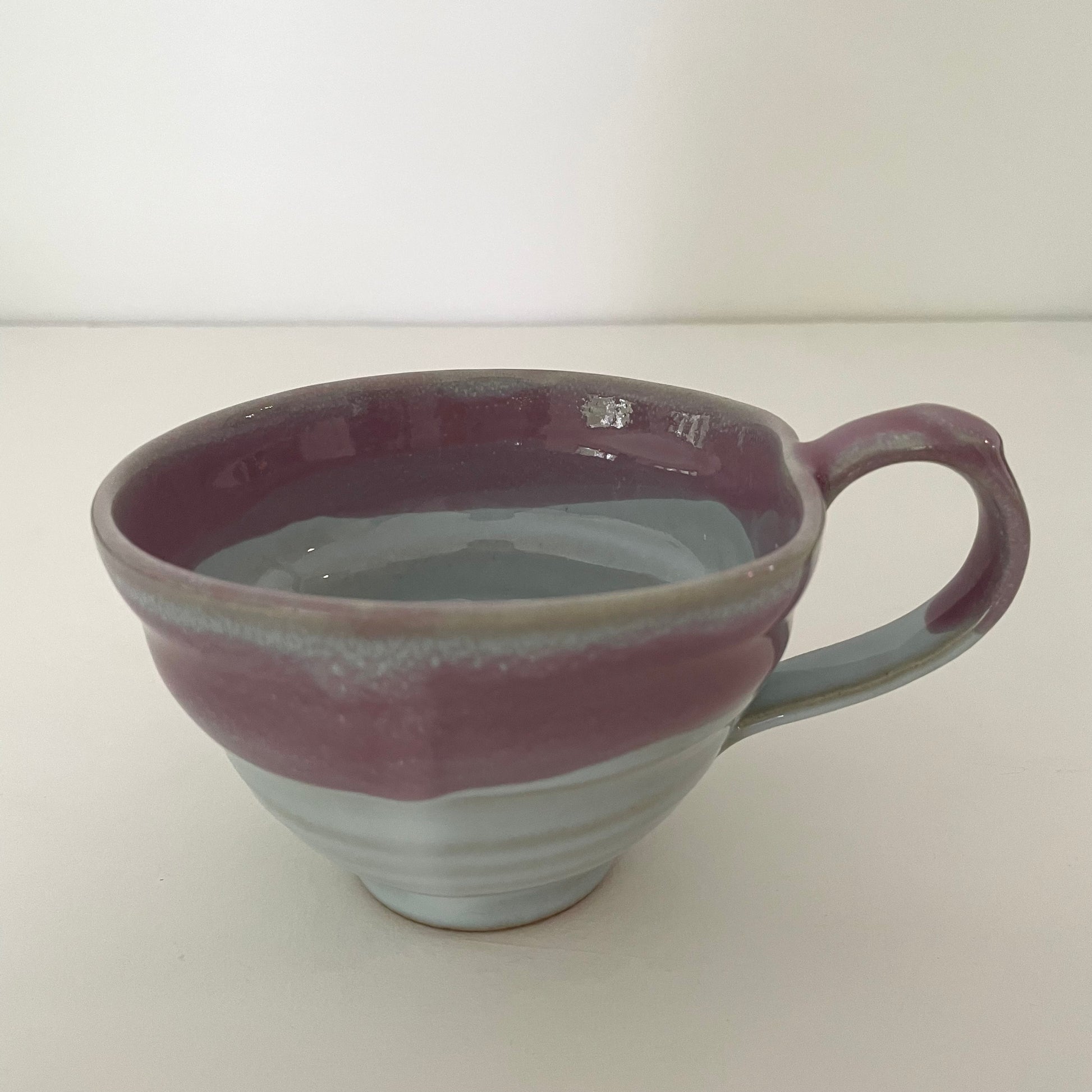lavender rim mix and match artsy whimsical ceramic pottery Japanese coffee tea and soup mug